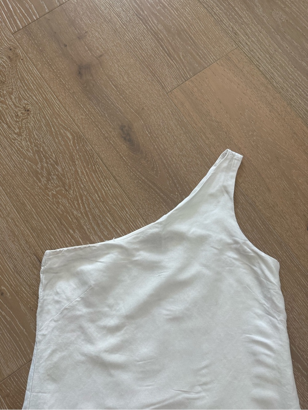 Armani Exchange Asymmetric One-Shoulder Cream Dress Linen-Blend - Picture 3 of 7